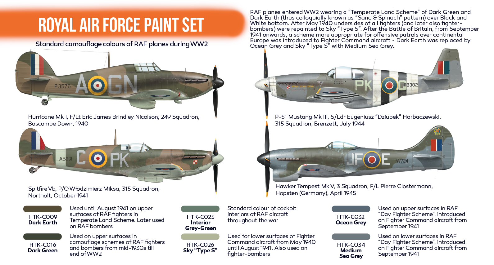 HTK CS07 Royal Air Force Paint Set Spitfire Colours Hataka Hobby